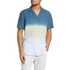 NN07 No Nationality Mens Miyagi Camp Shirt XXL Swedish Blue Linen NWT *Defect*